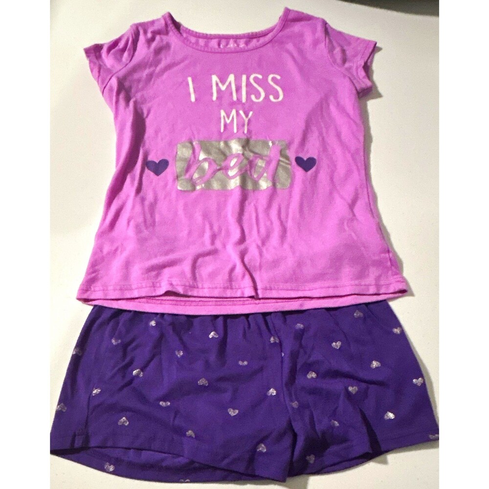 Planet Sleep Girls Size 10-12 Cotton Knit 2-Piece Hearts Shorts Pajama Set